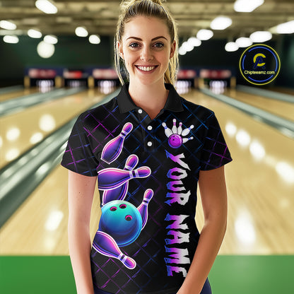 Neon Bowling Custom Women Bowling Shirt Polo & Quarter-Zip Bowling Team Jerseys HNT70