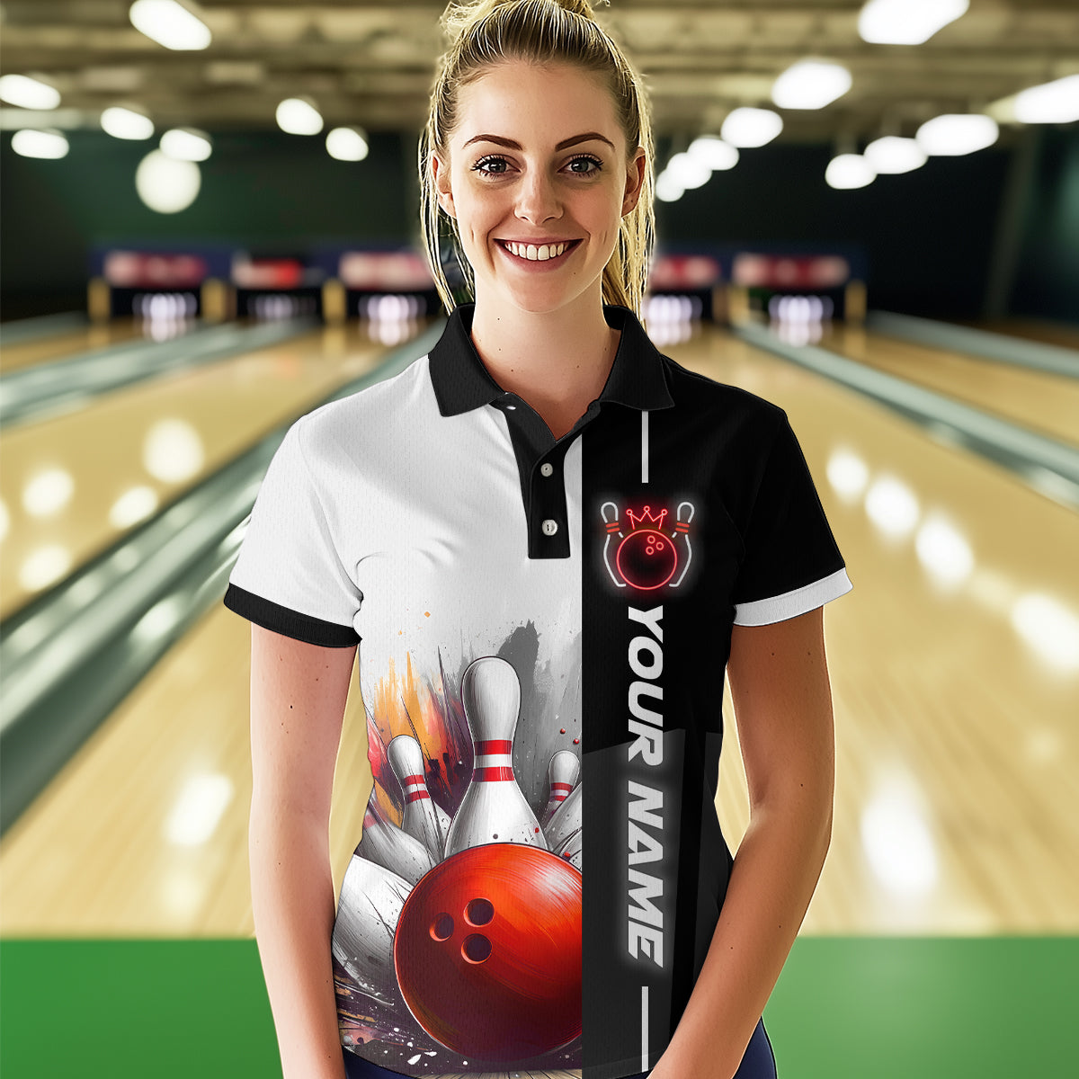 Custom Bowling Jersey for Women Bowling Gifts for Women Bowling Team Shirts with Name Polo & 1/4 Zip HNT25