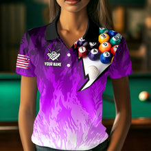 Load image into Gallery viewer, Personalized Purple Pool Player Billiard 8 Ball Polo &amp; 1/4 Zip For Women Custom Billiard Jerseys TDM3658