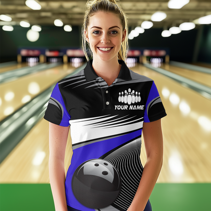 Black&Blue Bowling Shirt for Men Women Team Custom Bowling Polo & 1/4 Zip Shirt MBL43