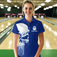 Load image into Gallery viewer, Custom Skull Bowling Shirt Blue Bowling Jersey for Men Women Team Polo&amp;1/4 Zip MBL58