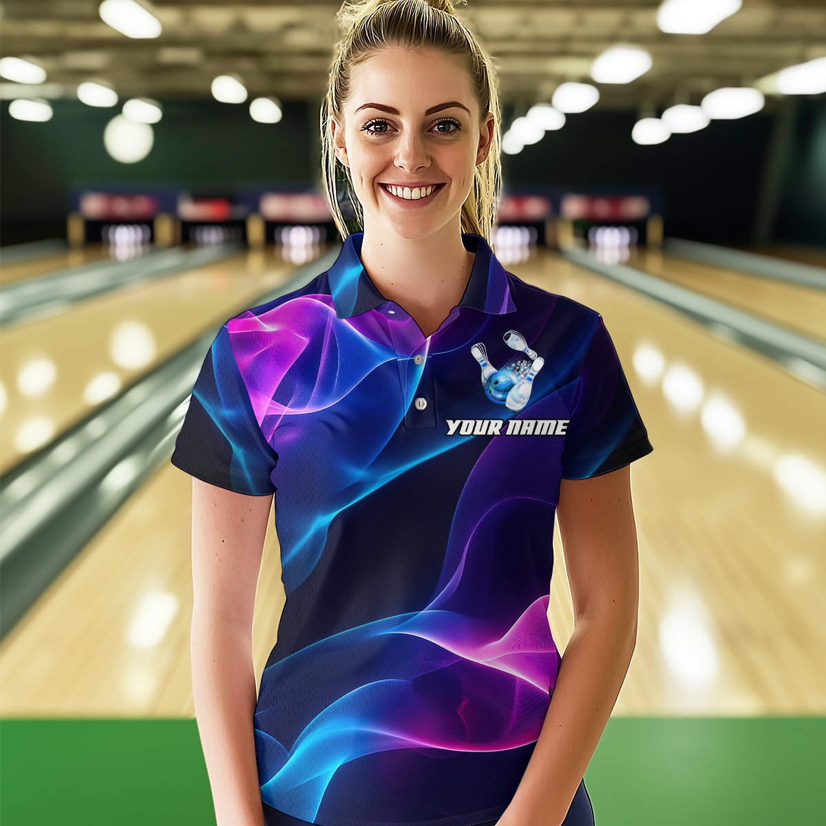 Custom Galaxy Bowling Jersey for Women Polo & 1/4 Zip Bowling Team Shirts Bowling League HNT156