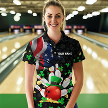 Load image into Gallery viewer, Personalized US Flag St Patrick Day Funny Bowling Shirt Women Team Polo &amp; 1/4 Zip Shirts HNT12