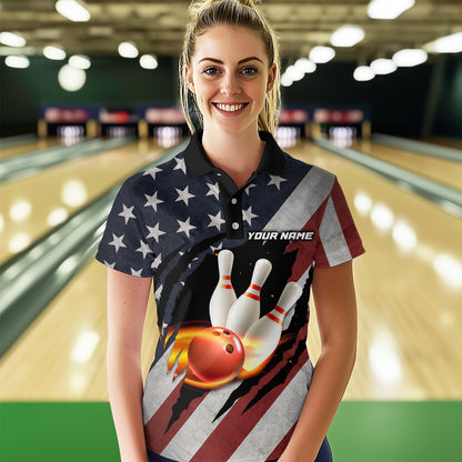 American Flag Bowling Shirt Fire Patriotic Bowling Shirts for Men Women Bowling Jersey MBL19
