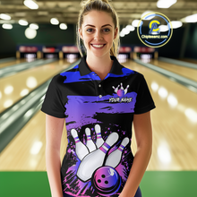 Load image into Gallery viewer, Purple Bowling Shirts Custom for Women Men Team Bowling Polo and 1/4 Zip Shirts MBL116