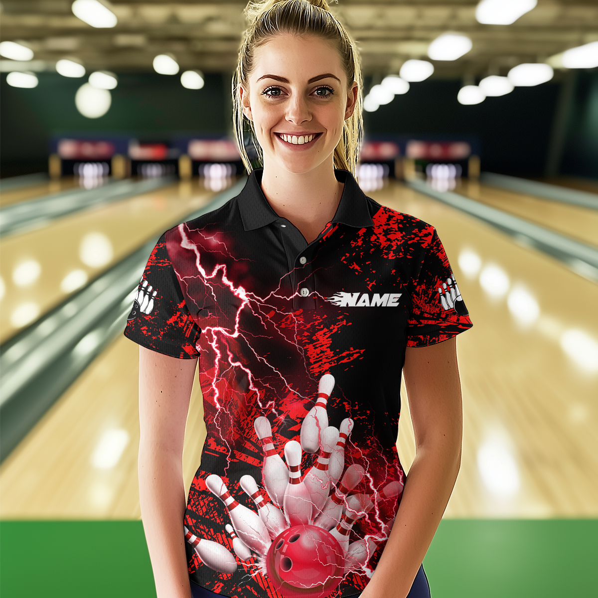 Red Thunder Lightning Bowling Shirt Custom Colorful Bowling Jersey Men Women Team MBL67