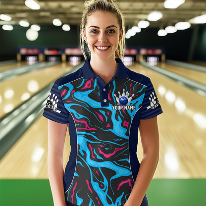 Custom Camo Pink & Teal Bowling Jersey Bowling Team League Polo Shirt for Men Women QZT665