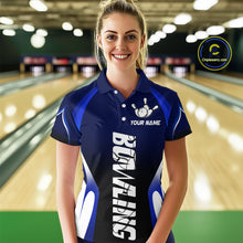 Load image into Gallery viewer, Custom Blue Bowling Shirt for Men Women Team Bowling Jerseys Polo 1/4 Zip MBL106