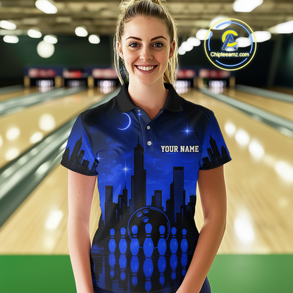 Blue Bowling Custom Women Bowling Shirt Polo & Quarter-Zip Bowling Team Jerseys HNT66