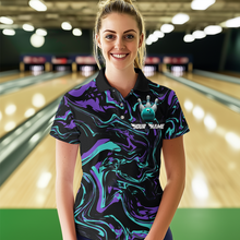 Load image into Gallery viewer, Turquoise Bowling Custom Women Bowling Shirt Polo &amp; Quarter-Zip Bowling Team Jerseys HNT48