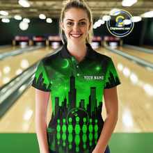Load image into Gallery viewer, Green Bowling Custom Women Bowling Shirt Polo &amp; Quarter-Zip Bowling Team Jerseys HNT66
