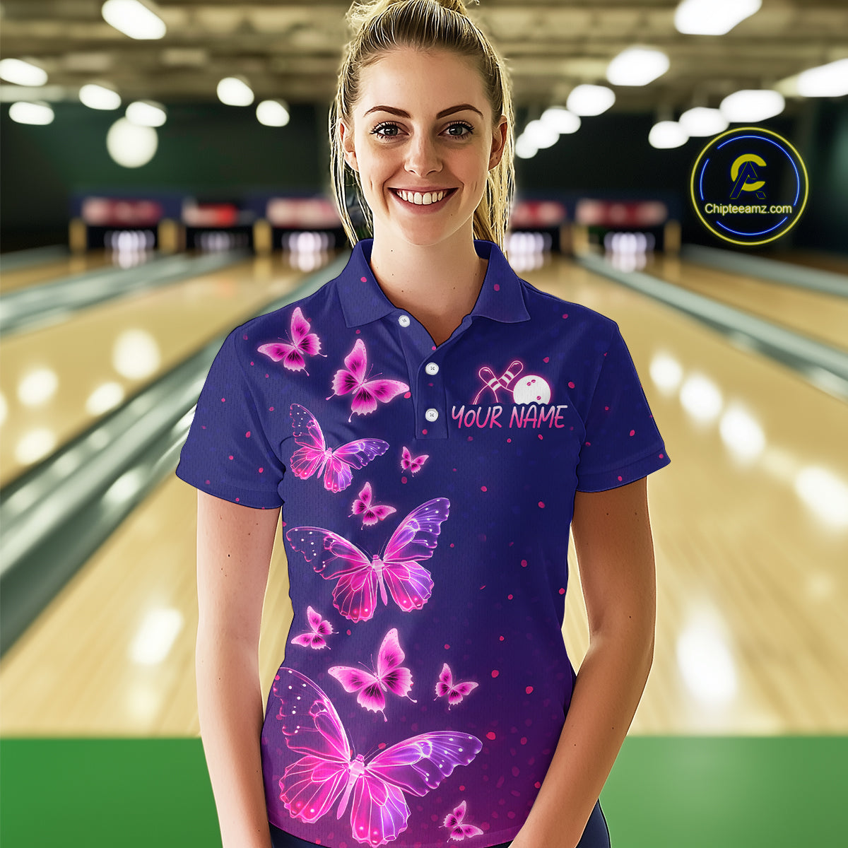 Purple Butterflies Bowling Shirts for Women Men Team Custom Bowling Jerseys MBL135
