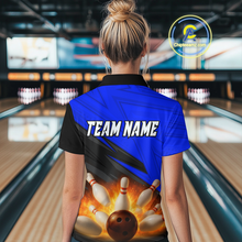 Load image into Gallery viewer, Custom Flaming Blue Bowling Shirts for Women Men Team Bowling Polo &amp; Quarter Zip MBL99