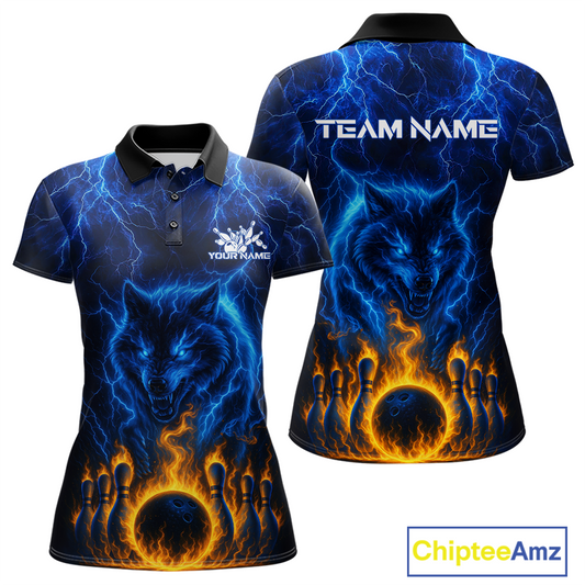 Lightning Wolf Bowling Shirts for Team Women Men Custom Wolf Bowling Jerseys Flame MBL200