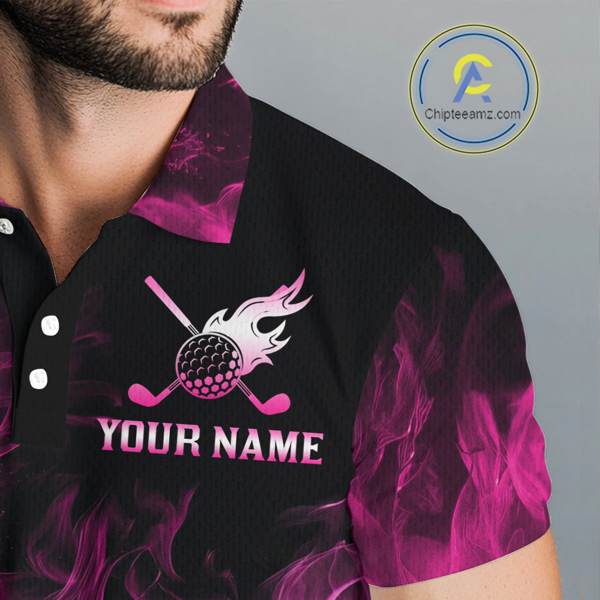 Black and Pink Flame Golf Ball Mens Golf polo shirts custom name golf outfit for men golf clothes NQS9869
