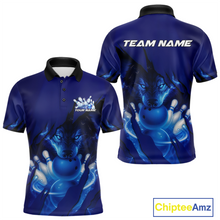 Load image into Gallery viewer, Blue Bowling Shirts for Team Women Men Custom Wolf Bowling Jerseys for Couples MBL202