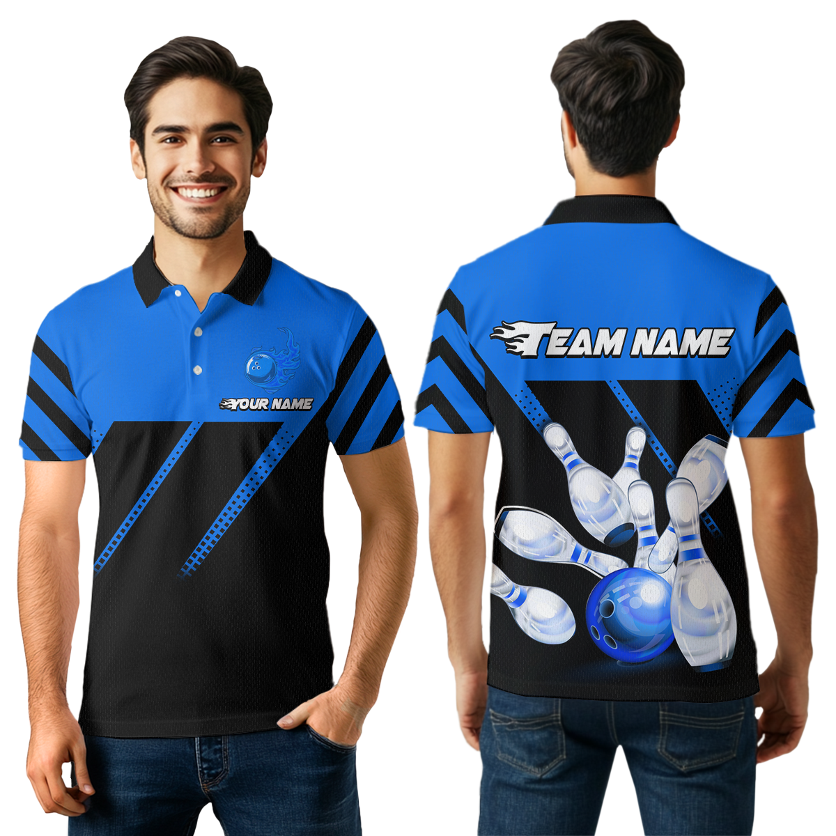 Blue Bowling Shirt Custom Bowling Jersey for Men Women Bowling Polo&1/4 Zip Shirts MBL51