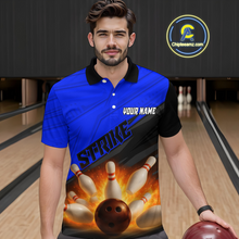 Load image into Gallery viewer, Custom Flaming Blue Bowling Shirts for Women Men Team Bowling Polo &amp; Quarter Zip MBL99