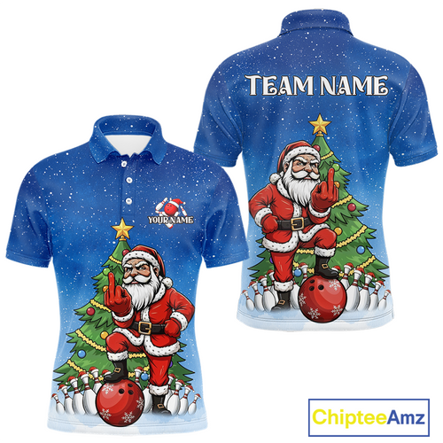 Custom Funny Santa Christmas Bowling Jersey for Men Bowling Team Shirts Polo & 1/4 Zip HNT139