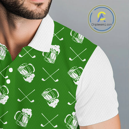 Green and white golf pattern Mens Golf polo shirts custom name golf beer outfit men golf clothes NQS9861