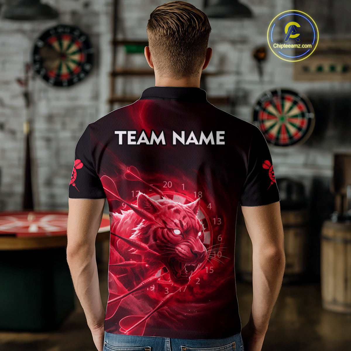 Custom Red Fantasy Tiger Storm Dart Arrow Darts Polo Shirt For Men Dart Team Jerseys NYN1822