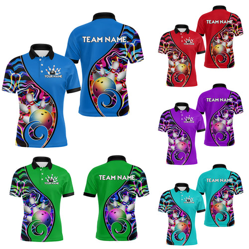 Custom Bowling Team Polo Shirts for Men - Personalized Abstract Colors Bowling Jersey YYD0080
