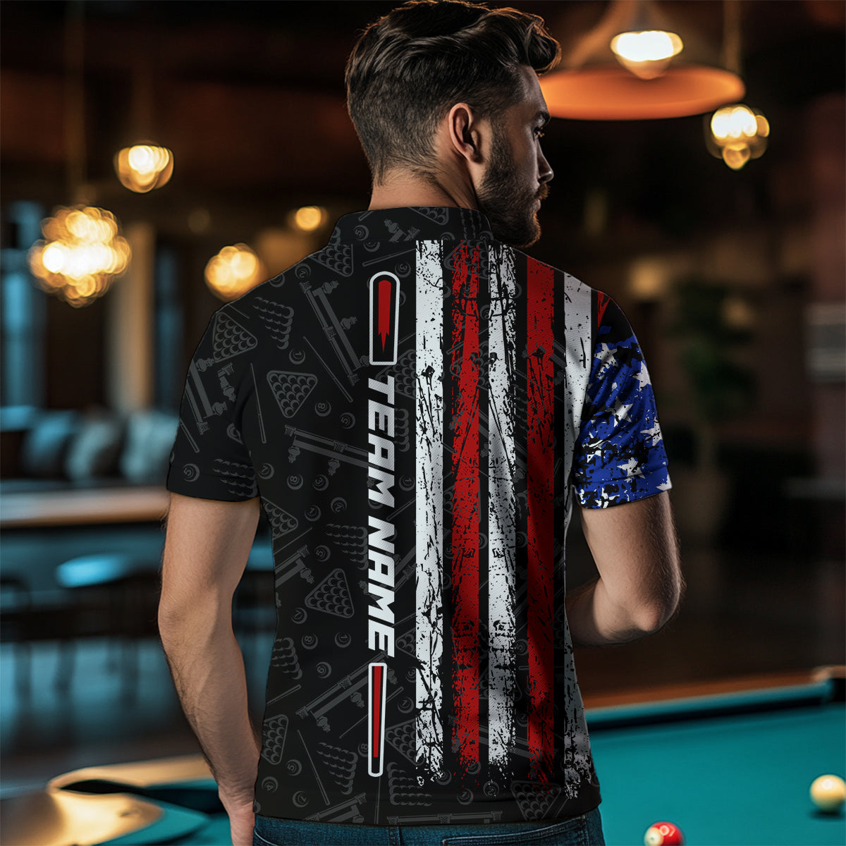 American Flag Billiard Jerseys 8 Ball Pool Billiard Shirts for Men Polo & 1/4 Zip Shirt NNT05