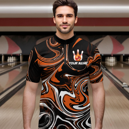 Custom Flame Bowling Shirt Orange Quarter Zip Bowling Shirt Unisex Bowling Outfits QZT602