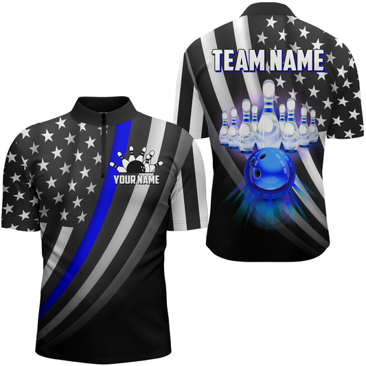 American Bowling Jersey Custom Bowling Shirt for Men Team Bowling Quarter-Zip Shirt QZT209