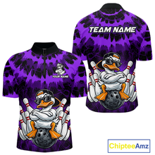 Load image into Gallery viewer, Custom Purple Funny Duck Bowling Jersey for Men Bowling Uniform Polo &amp; 1/4 Zip Bowling Team Shirts HNT238