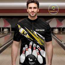 Load image into Gallery viewer, Custom Yellow Funny Bowling Jersey for Men Bowling Uniform Polo &amp; 1/4 Zip Bowling Team Shirts HNT128