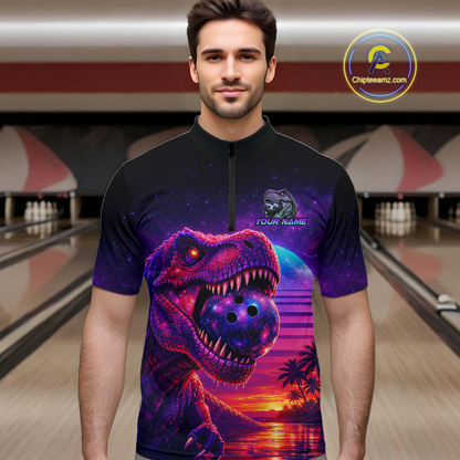 Custom Retro Galaxy Dinosaur Bowling Jersey for Men Bowling Shirts for Team Polo & 1/4 Zip HNT245