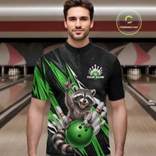 Load image into Gallery viewer, Custom Green Raccoon Bowling Jersey for Men Bowling Team Shirts Bowling Polo &amp; 1/4 Zip HNT254
