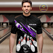 Load image into Gallery viewer, Custom Purple Funny Bowling Jersey for Men Bowling Uniform Polo &amp; 1/4 Zip Bowling Team Shirts HNT128