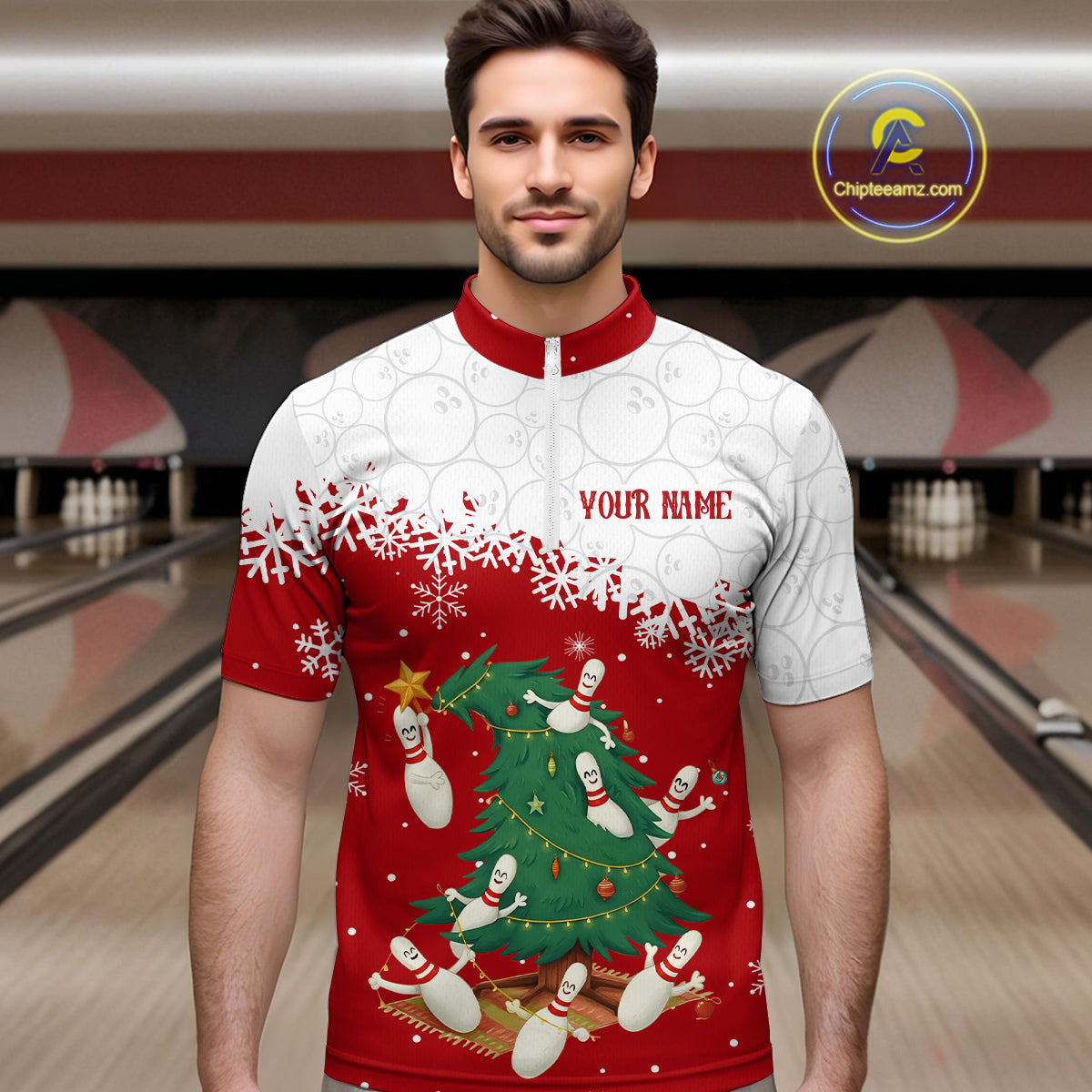 Custom Funny Christmas Bowling Jersey for Men Bowling Team Shirts Polo & 1/4 Zip HNT131