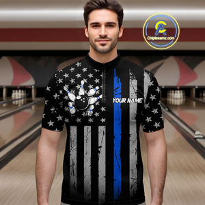 Custom Blue US Flag Eagle Bowling Jersey for Men Bowling Team Shirts Polo & 1/4 Zip HNT119