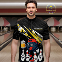 Load image into Gallery viewer, Custom Yellow Beer Bowling Jersey for Men Bowling Team Shirts Bowling Uniform Polo &amp; 1/4 Zip HNT133