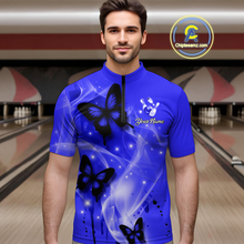 Load image into Gallery viewer, Custom Navy Blue Butterflies Bowling Shirts for Men Women Team MBL120