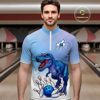Blue Dinosaur Bowling Shirts for Men Women Custom Team Bowling Jerseys Polo and Zip Shirt MBL162