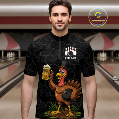 Funny Turkey Bowling Beer Thanksgiving Black Camo Custom Team bowling jerseys men, bowling gifts NQS10974