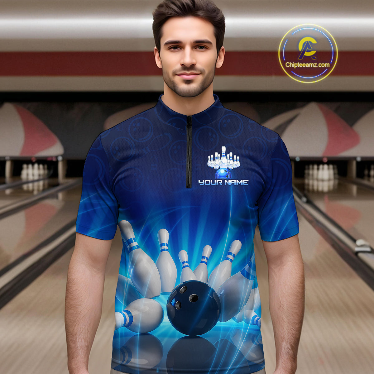 Custom Lightning Bowling Jersey for Men Bowling Team Shirts Bowling Uniform Polo & 1/4 Zip HNT164
