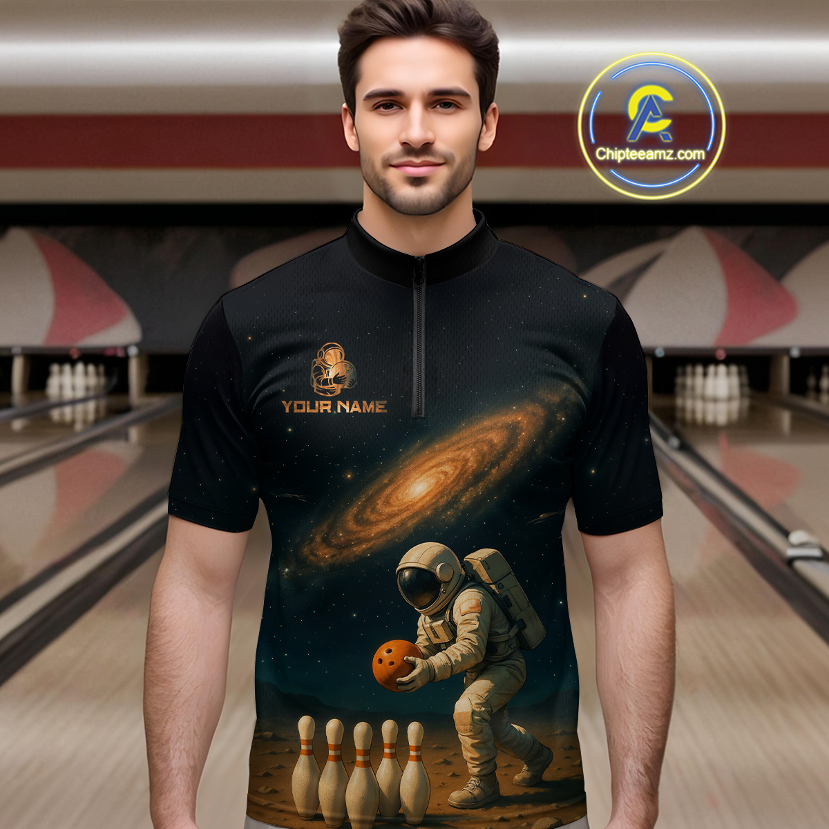 Astronaut Bowling Shirts for Men Women Team Custom Bowling Polo and Quarter Zip MBL152