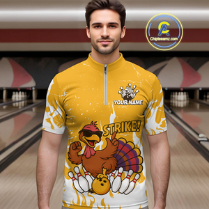 Custom Yellow Funny Turkey Bowling Jersey for Men Thanksgiving Bowling Team Shirts HNT115