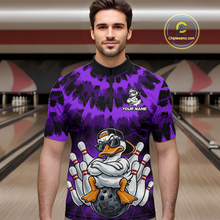 Load image into Gallery viewer, Custom Purple Funny Duck Bowling Jersey for Men Bowling Uniform Polo &amp; 1/4 Zip Bowling Team Shirts HNT238