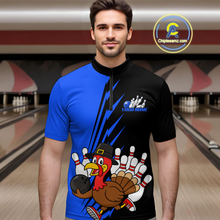 Load image into Gallery viewer, Blue Turkey Bowling Shirts for Women Men Team Custom Bowling Jerseys Thanksgiving MBL180