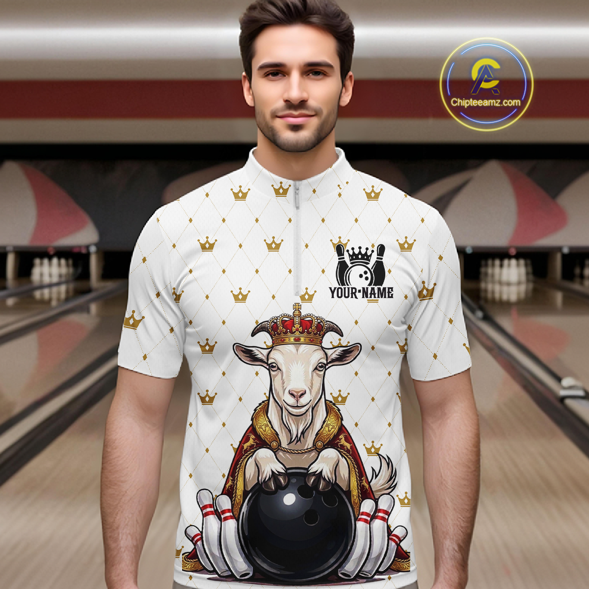Custom King Crown Goat Bowling Shirts Funny Bowling Jersey for Men QZT1321