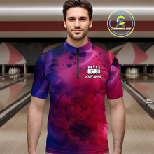 Load image into Gallery viewer, Blue and Pink Ink Bowling Shirts Custom for Women Men Team Bowling Jerseys MBL113