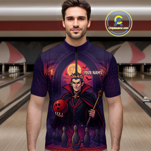 Load image into Gallery viewer, Custom Vampire Bowling Team Shirt Polo &amp; Quarter-Zip Bowling League Jersey for Men Outfit QZT752