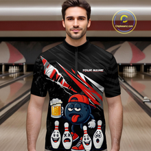 Load image into Gallery viewer, Custom Red Beer Bowling Jersey for Men Bowling Team Shirts Bowling Uniform Polo &amp; 1/4 Zip HNT133