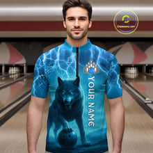 Load image into Gallery viewer, Lightning Wolf Bowling Shirts for Team Women Men Custom Blue Wolf Bowling Jerseys MBL193